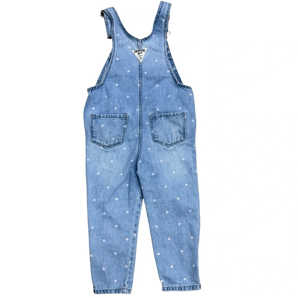 OshKosh B'gosh Light Blue with pink‎ hearts Denim Overalls 3T